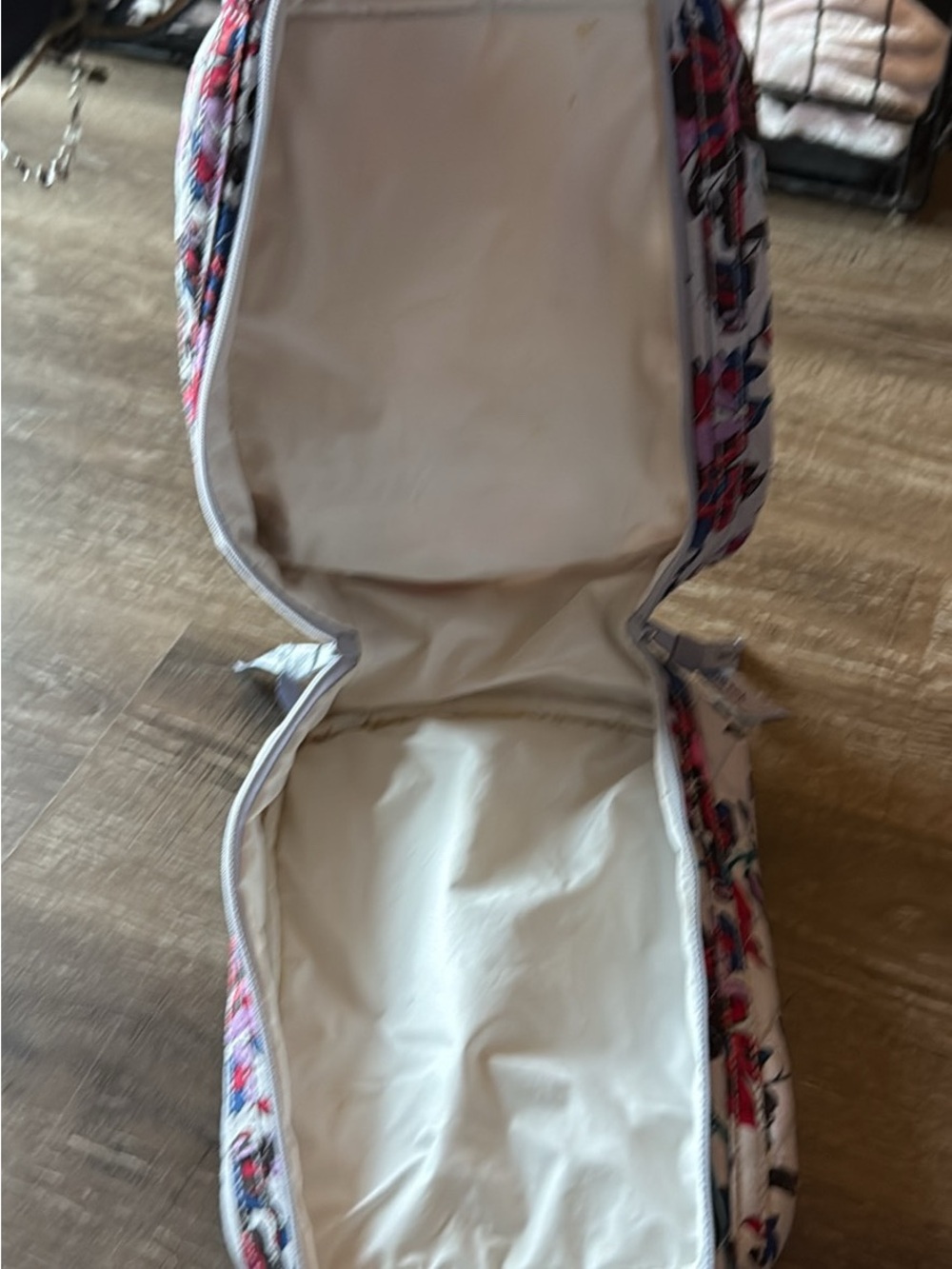 Vera Bradley White Floral Zip Cosmetic Case with Pink and Blue Accents